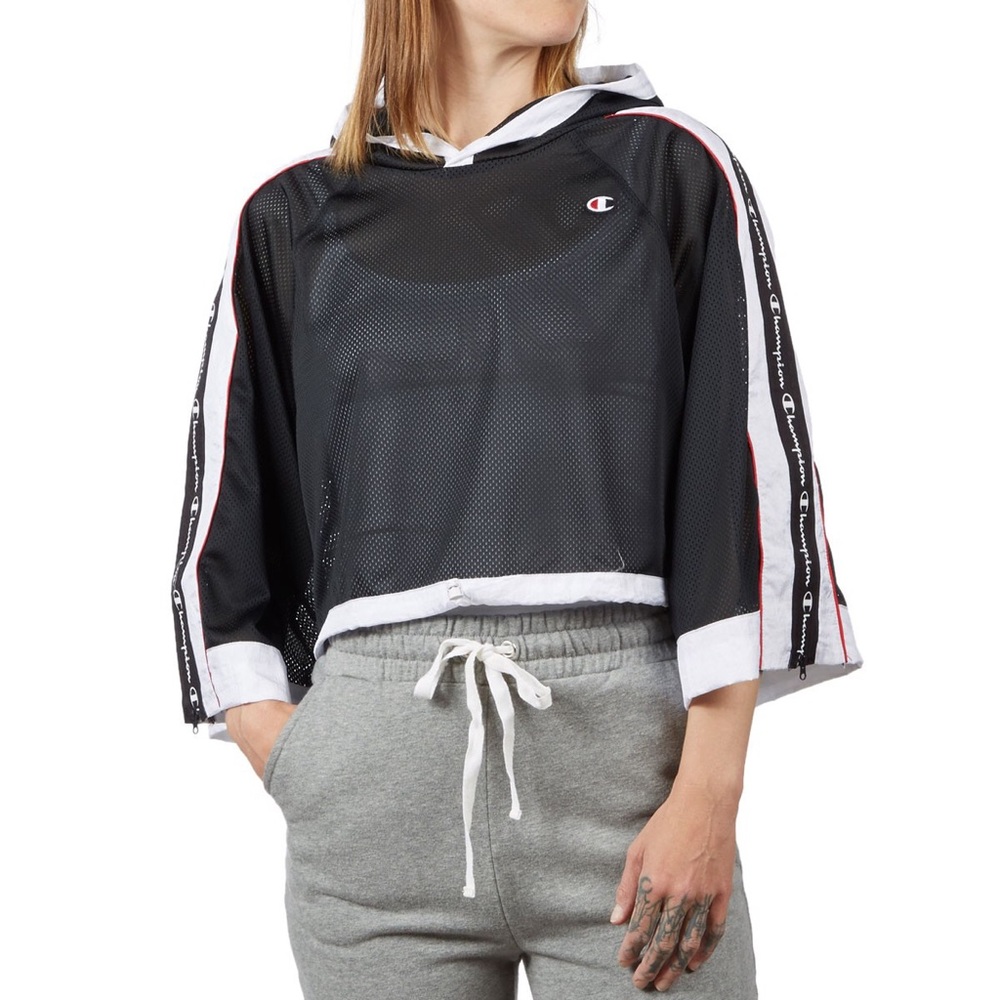 Champion Womens Hooded Cropped Mesh Shirt - Black